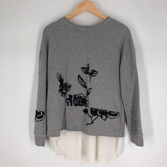 Thakoon Addition Sweatshirt Blouse Womens 4 Floral Velvet Layered Ikram - Picture 1 of 8
